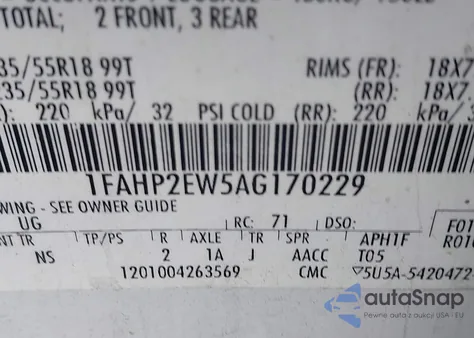 2010 Ford Taurus Sel from USA, damaged, VIN 1FAHP2EW5AG170229